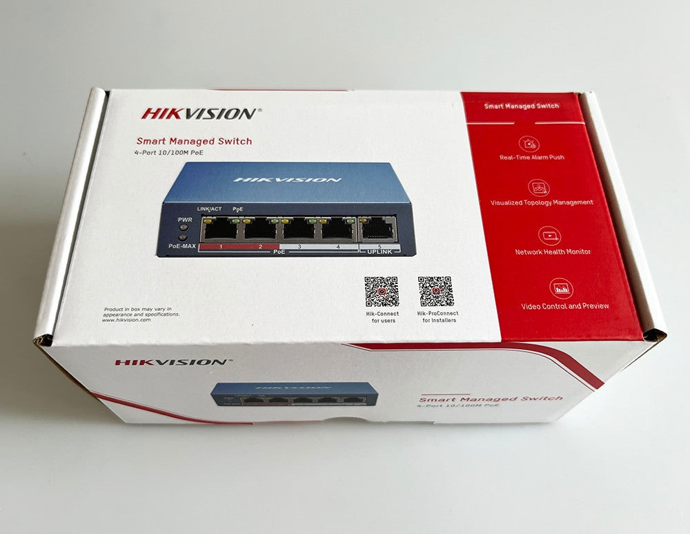 Hikvision 4 Ports Fast Ethernet Smart POE Switch 48VDC RJ45 10/100 Mbps