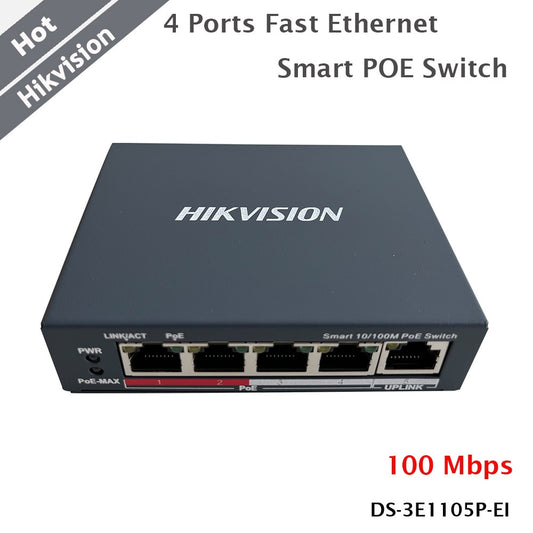 Hikvision 4 Ports Fast Ethernet Smart POE Switch 48VDC RJ45 10/100 Mbps